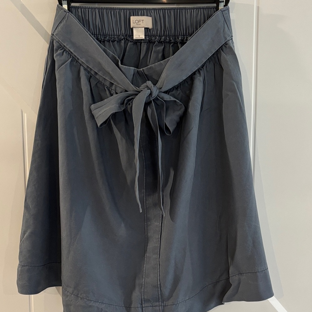 LOFT Slate Blue Tie-Waist A-Line Skirt with Bow
